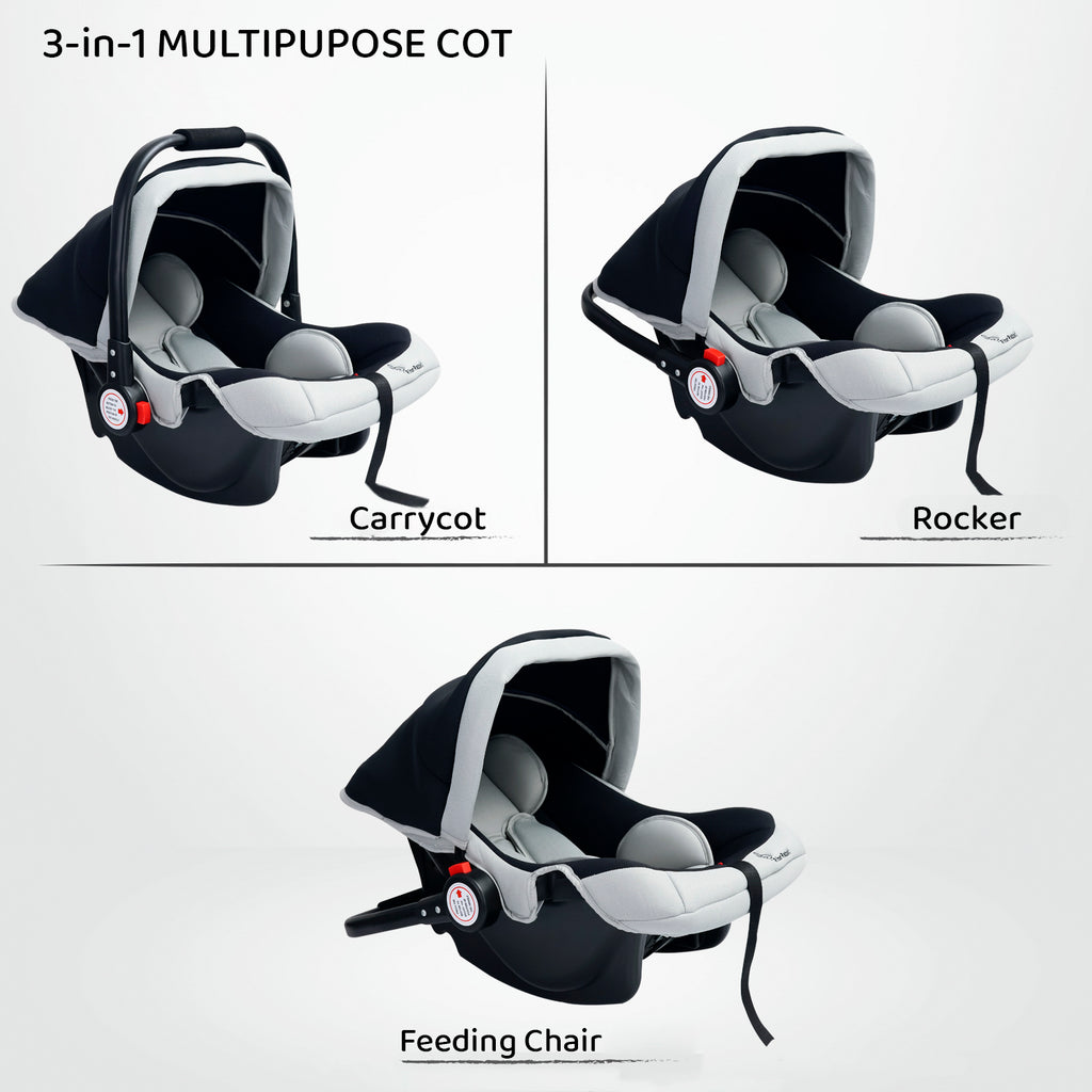 R for Rabbit Baby Gear Cozy Carry Cot-Black Grey
