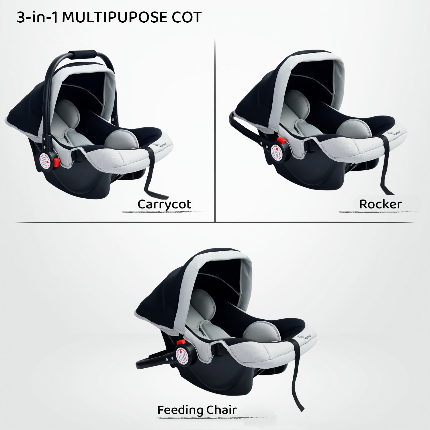 R for Rabbit Baby Gear Cozy Carry Cot-Black Grey