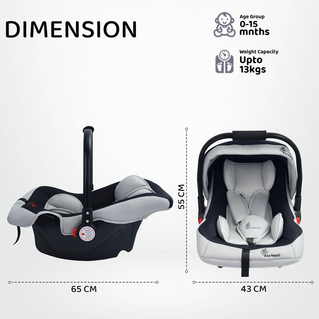 R for Rabbit Baby Gear Cozy Carry Cot-Black Grey