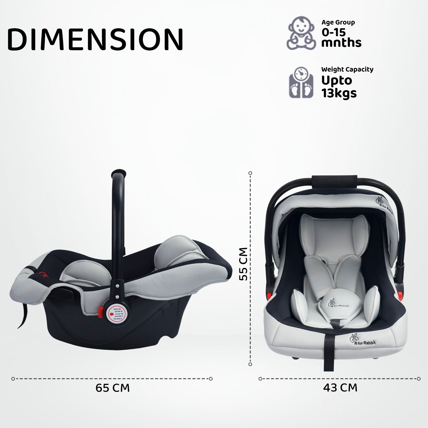 R for Rabbit Baby Gear Cozy Carry Cot-Black Grey