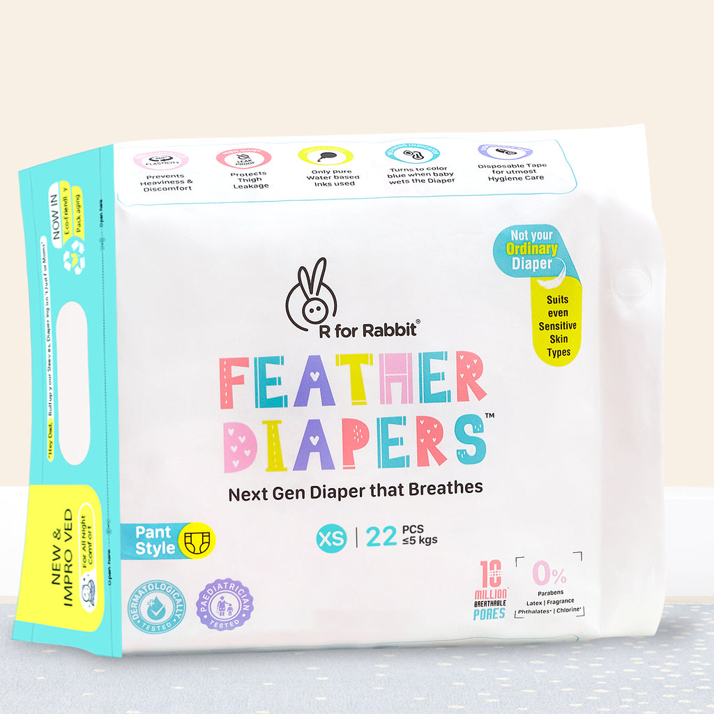 R for Rabbit Feather Diaper Pants Size XS|NB for Newborn baby of 0-5 kg (Pack of 22)