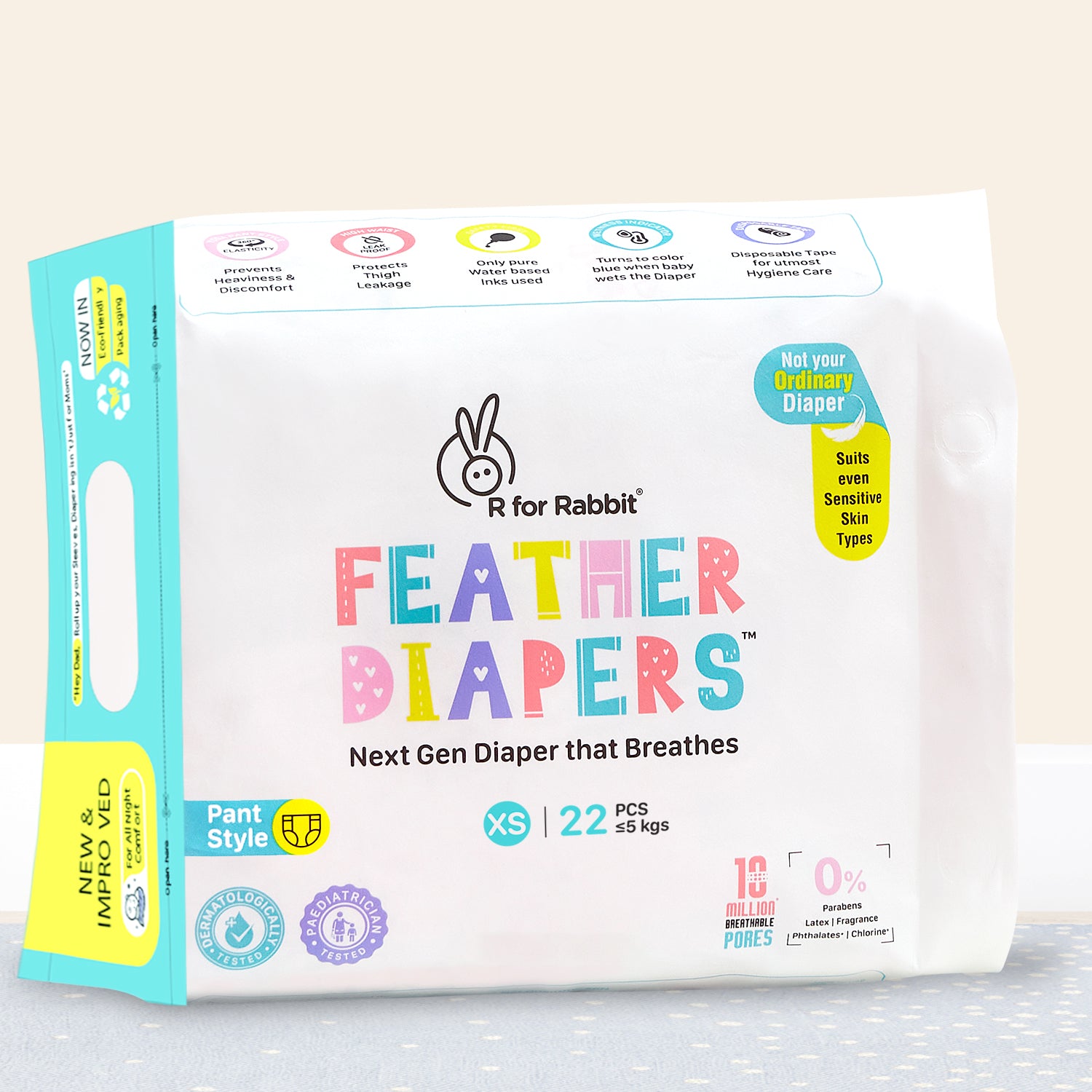 R for Rabbit Feather Diaper Pants Size XS|NB for Newborn baby of 0-5 kg (Pack of 22)