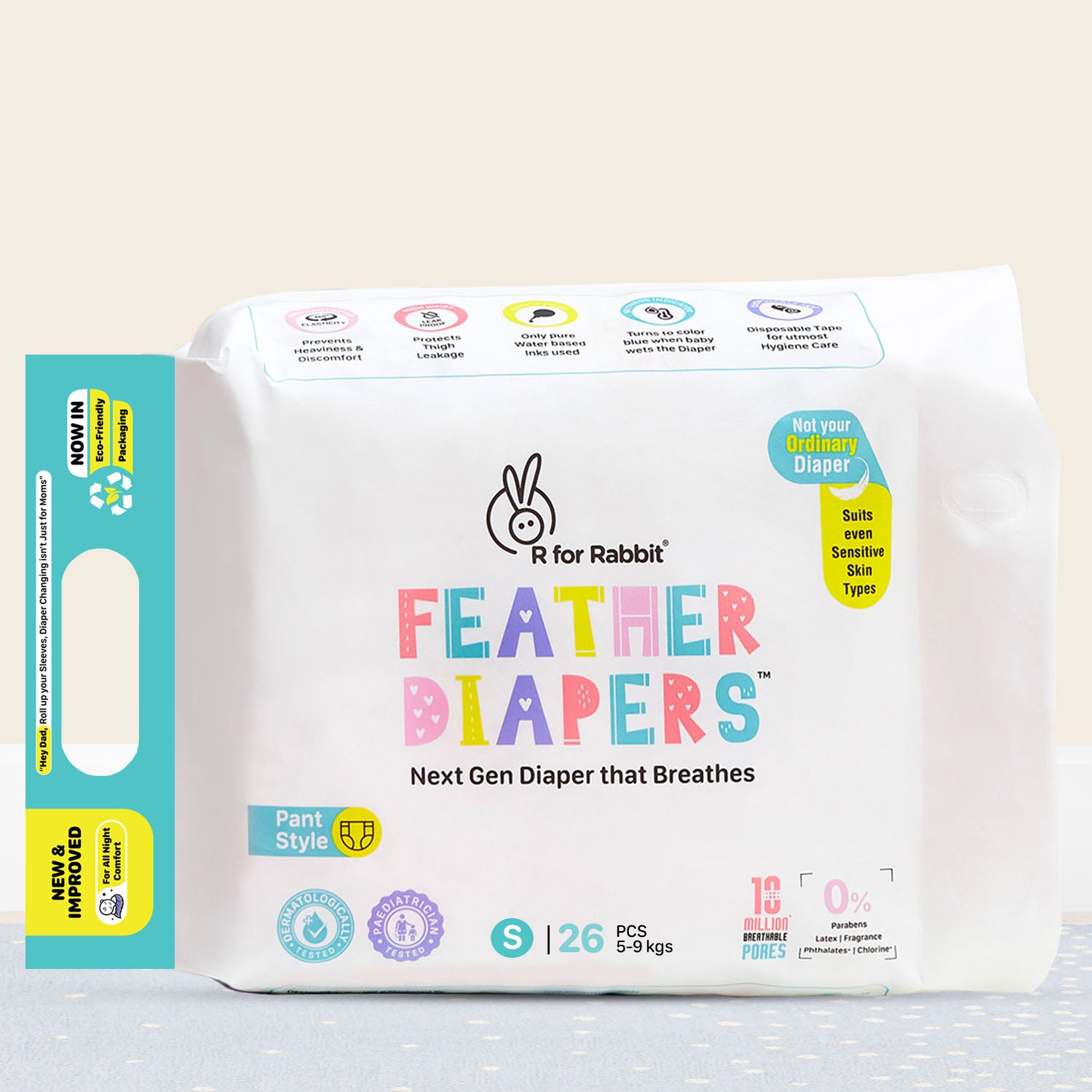R for Rabbit Feather Diaper Pants Size S| Small for baby of 5-9 kgs (Pack of 26)