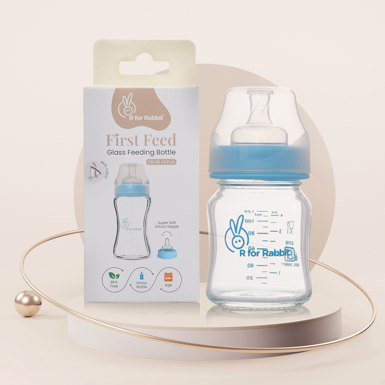 R for Rabbit First Feed Glass Bottle -120ml
