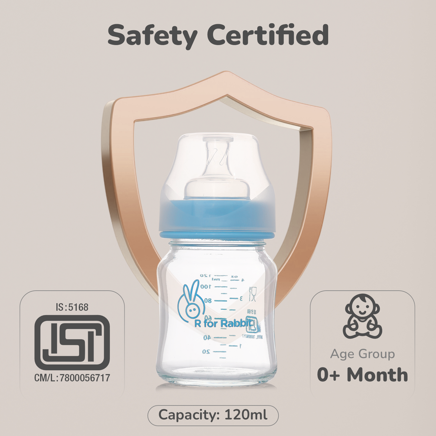 R for Rabbit First Feed Glass Bottle -120ml