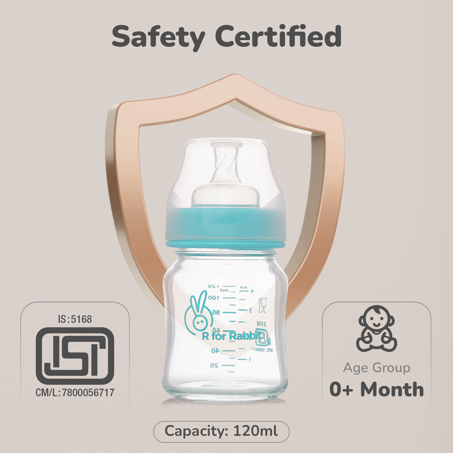 R for Rabbit First Feed Glass Bottle -120ml