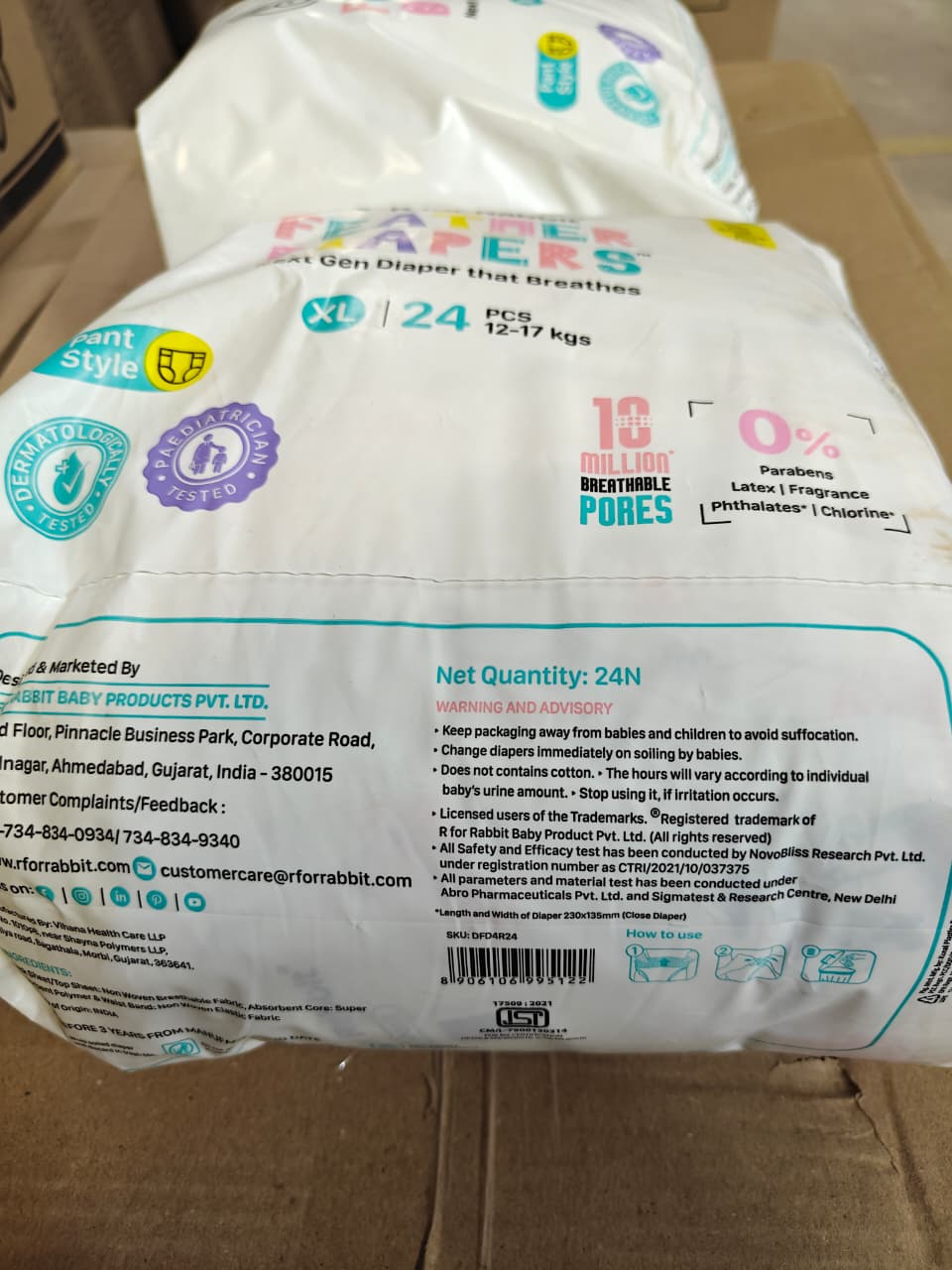 R for Rabbit Feather Diaper Pants Size XL|Extra Large for baby of 12-17 kgs (Pack of 24)