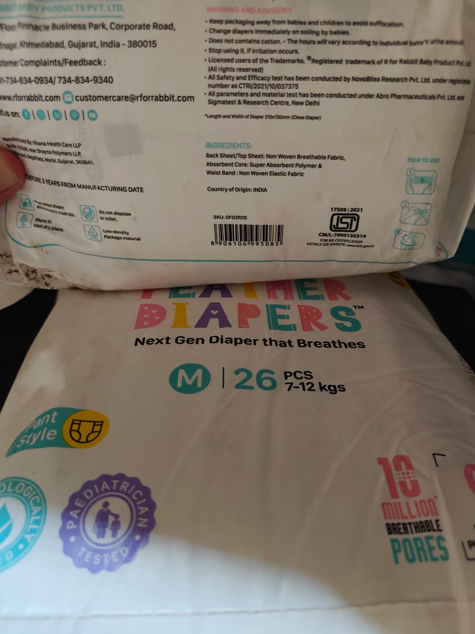 R for Rabbit Feather Diaper Pants Size M|Medium for baby of 7-12 kgs (Pack of 26)
